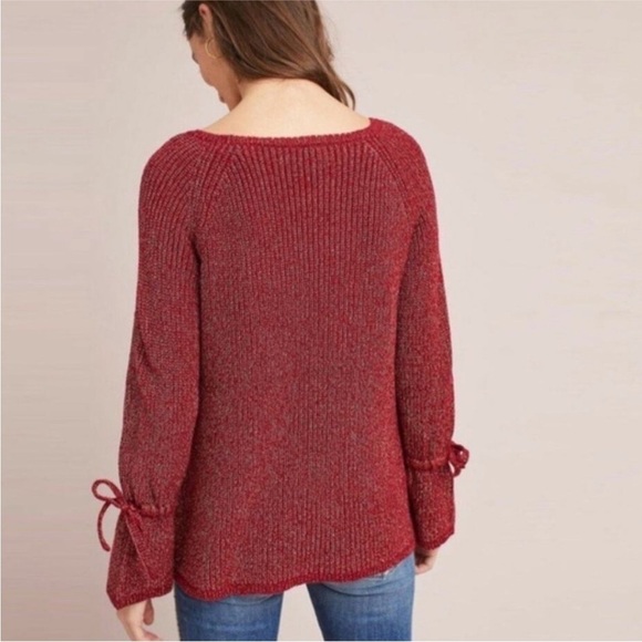 ANTHROPOLOGIE MOTH Tanwen Bell Sleeve Pullover Sweater Crewneck Maroon Metallic - Picture 14 of 16